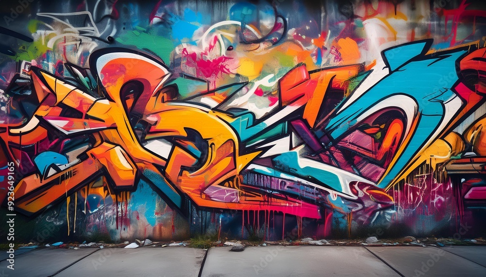 Graffiti Art Collage Focus on a collage of different graffiti styles with vibrant colors with a concrete wall background Graffiti Art Collage Focus on a collage of different graffiti styles with vibrant colors with a concrete wall background