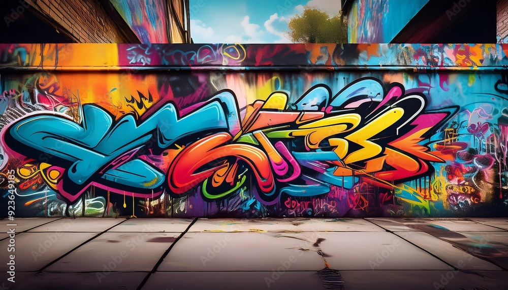 Graffiti Art Collage Focus on a collage of different graffiti styles with vibrant colors with a concrete wall background Graffiti Art Collage Focus on a collage of different graffiti styles with vibrant colors with a concrete wall background