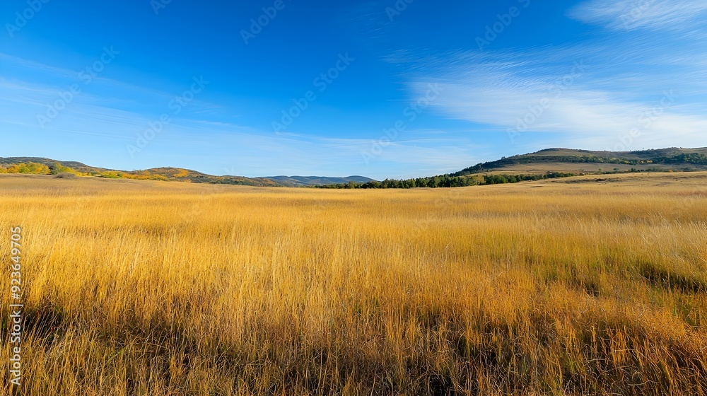 Vibrant Autumn Grass Transitioning to Golden Hues Under Crisp Blue Sky Vibrant Autumn Grass Transitioning to Golden Hues Under Crisp Blue Sky