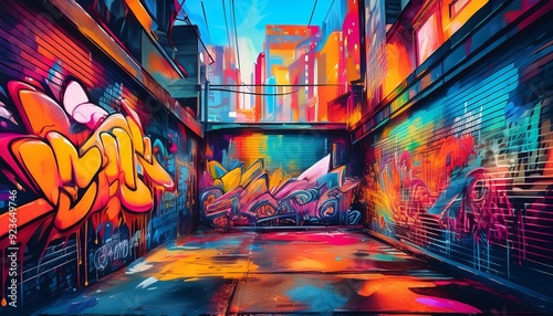 Graffiti Art with Bright Colors Focus on graffiti art with bright bold colors with an urban background