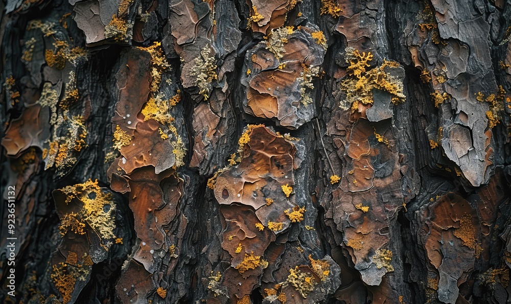 Tree bark with autumn moss, rich textures, earthy tones, natural artistry Tree bark with autumn moss, rich textures, earthy tones, natural artistry