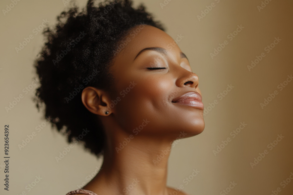 A close up of a black woman's face with her eyes closed A close up of a black woman's face with her eyes closed