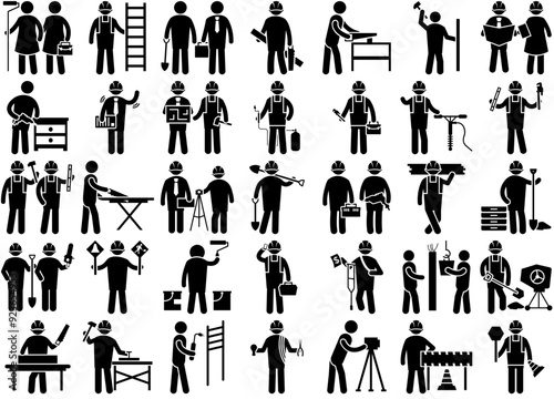 Set Of Construction Workers Glyph Icons Icons Collection Isolated Silhouette Solid Icons Including Architect,Foreman,Construction-Worker,Engineer,Labour Vector Illustration Linear Pictogram Pack