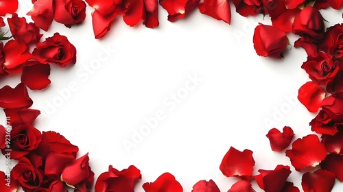 Red rose petals against white background