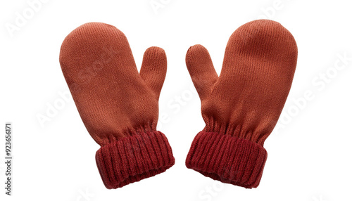 Rustic Red Knit Mittens transparent background isolated PNG photo