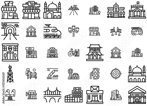 Set Of City Icons Collection Isolated Silhouette Solid Icons Including Urban,Business,Building,Architecture,Town Set Vector Flat Line Icons