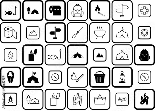 Set Of Camping Icons Collection Isolated Silhouette Solid Icons Including Camping,Adventure,Way,Camp,Tent Infographic Simple Vector Illustration Logo