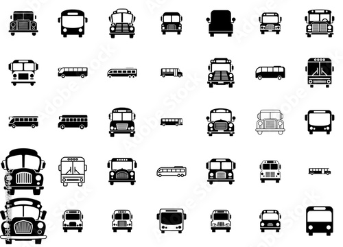 Set Of Linear Bus Icons Silhouette Vector Logo Design Containing Road,Transportation,Vehicle,Passenger,Bus Vector Icon Set Linear Pictogram Pack