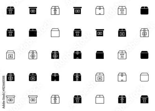 A Collection Of Box Isolated Silhouette Solid Icons With Shipping,Package,Cardboard,Box,Delivery Pictograms And Infographics Design Elements Vector Illustration