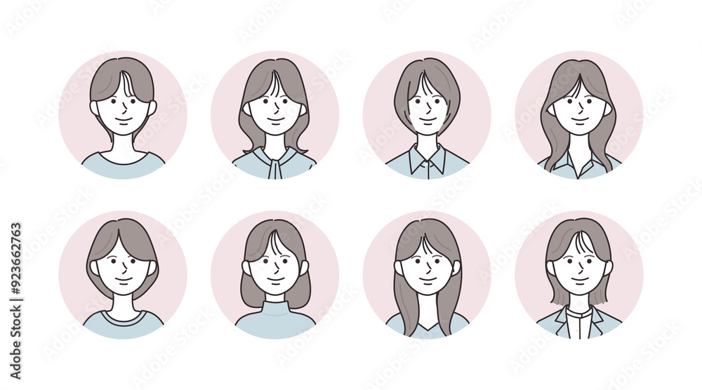 様々な女性のアイコンイラストセット 様々な女性のアイコンイラストセット