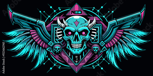 Neo tribal gothic tattoo set, retro futuristic cyber symmetry shapes, vector dark y2k wings, bones. Metal music cover print, alien surreal illustration, skull, stars grunge clipart. Neo tribal symbol