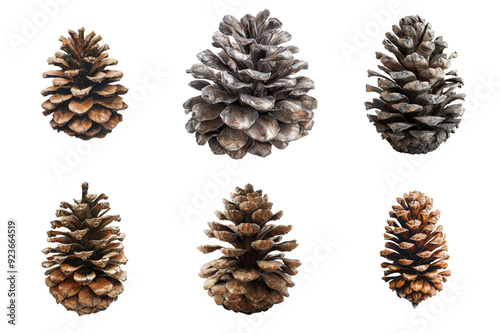 Six Brown Pine Cones Isolated on White Background