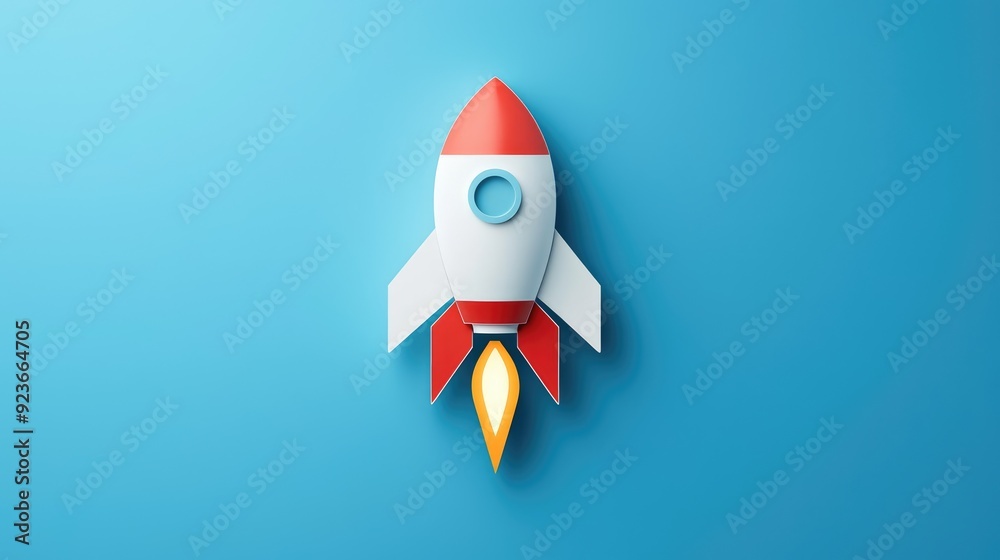 Illuminating Explosive Growth: 3D Light Bulb Rocket Concept, Flat Design Illustration for Ideas and Innovation, Generative Ai