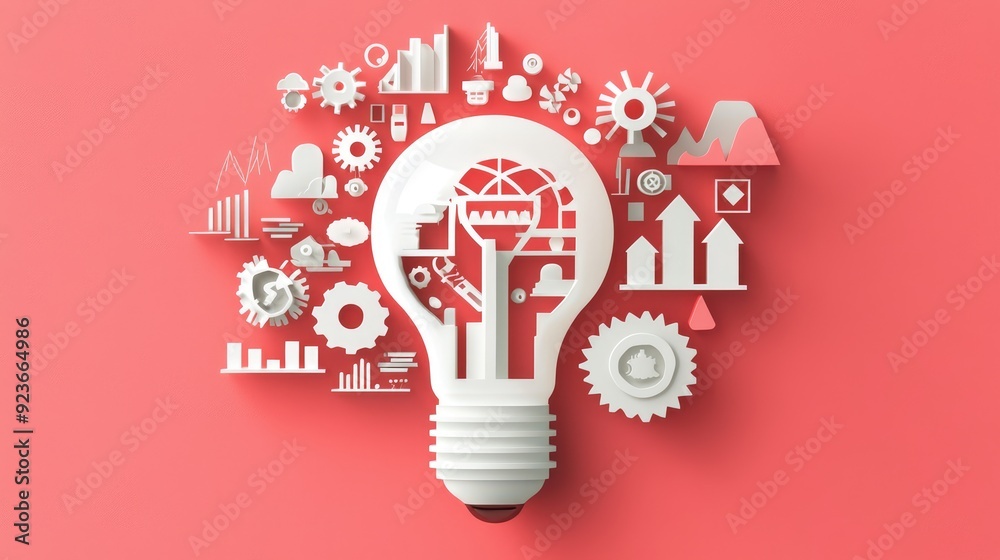 Fototapeta premium Illuminating the Future: 3D Light Bulb with Futuristic Design for Innovation and Growth - Flat Design Illustration, Generative Ai