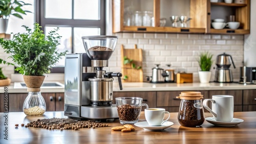 Wallpaper Mural Freshly ground coffee beans and brewing equipment sit on a modern kitchen counter, ready to be used to make a perfect cup of coffee at home. Torontodigital.ca