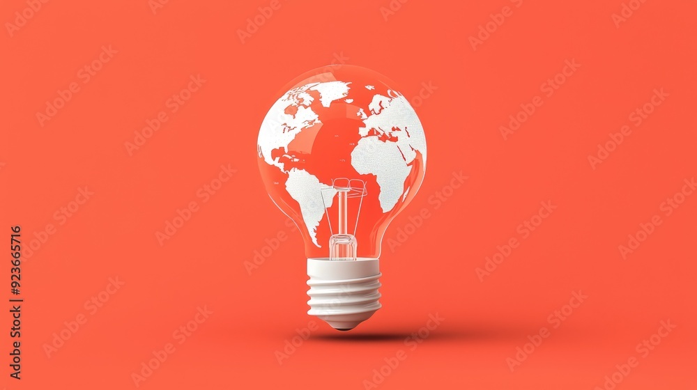 Illuminating Global Growth - 3D Light Bulb with Globe, Impact of Ideas in Flat Design Illustration, Generative Ai Illuminating Global Growth - 3D Light Bulb with Globe, Impact of Ideas in Flat Design Illustration, Generative Ai