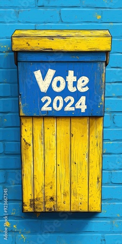 Rustic Vote 2024 design with a vintage-style mailbox on a brick wall, symbolizing the timeless tradition of voting by mail