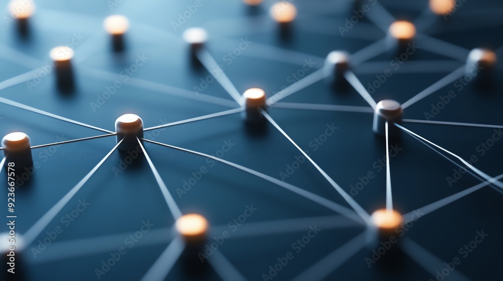 Abstract network structure with connected nodes and lines, representing communication, technology, and interconnected systems. Abstract network structure with connected nodes and lines, representing communication, technology, and interconnected systems.