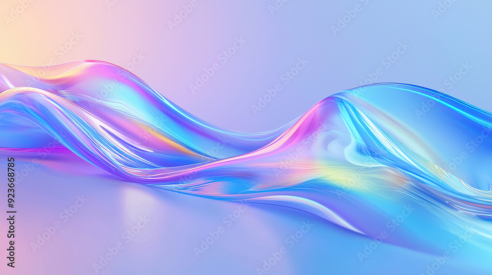 This image showcases a mesmerizing blend of fluid, rainbow-colored waves seamlessly blending into a soft pastel background, creating an ethereal and vibrant visual effect.