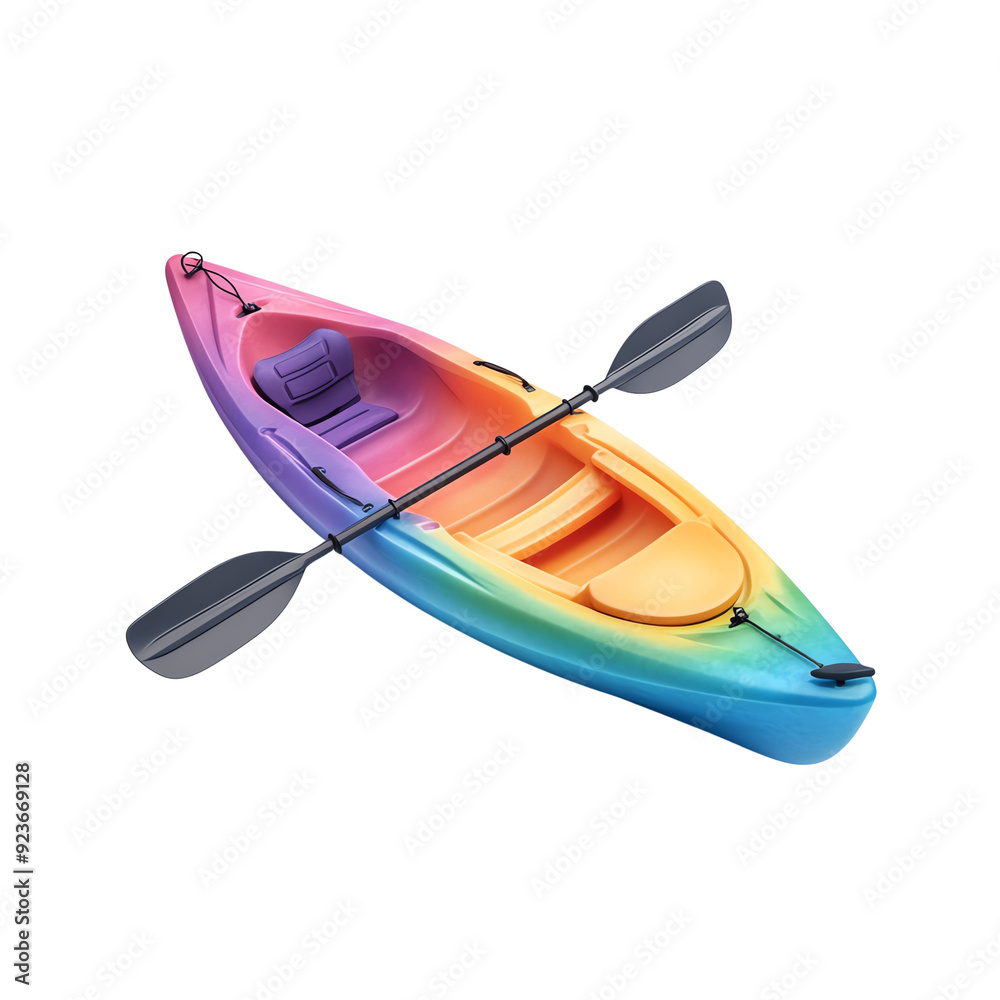 Colorful rainbow kayak with paddles isolated on white, ideal for outdoor water sport activities and adventure enthusiasts. Colorful rainbow kayak with paddles isolated on white, ideal for outdoor water sport activities and adventure enthusiasts.