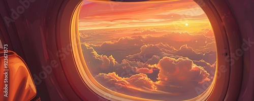 Airplane Window View of Sunset Over Clouds photo