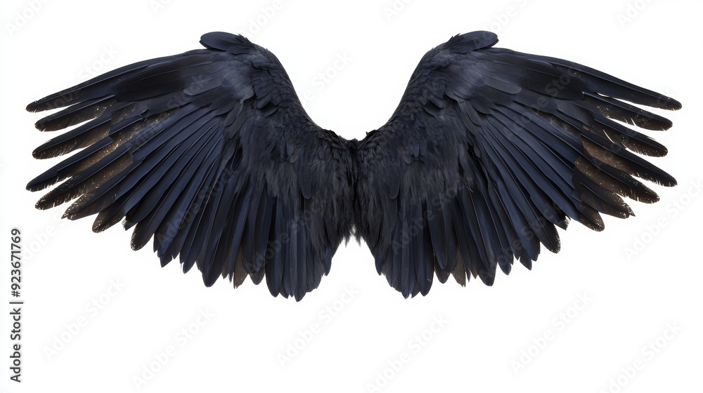 Angel wings with natural black plumage, isolated on a white background with a clipping path. Angel wings with natural black plumage, isolated on a white background with a clipping path.