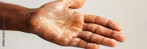 Hand lesions exhibiting hyperpigmentation and hypopigmentation suggestive of a genetic condition. photo