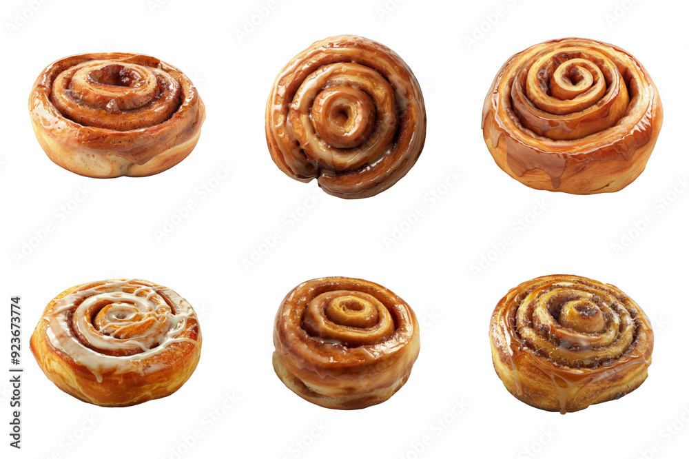Fototapeta premium Six Glazed Cinnamon Rolls with Various Toppings