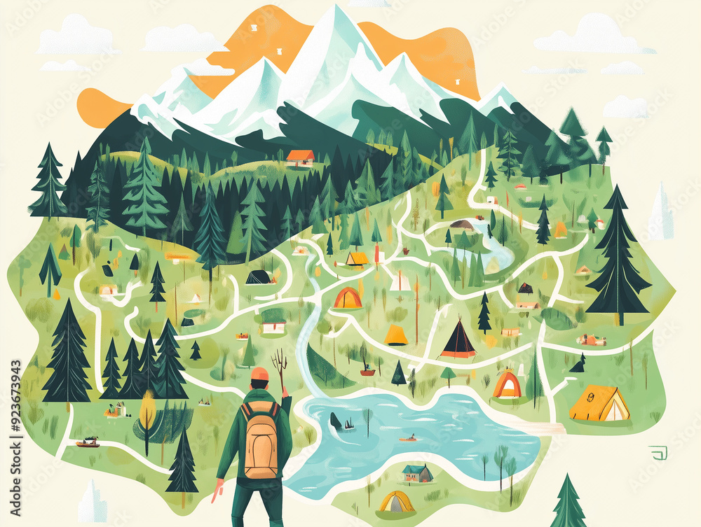 Detailed map highlighting popular backpacking trails, routes, and ...