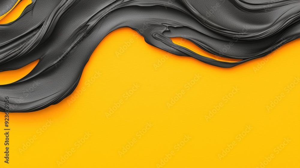 Abstract black paint flowing over bright yellow background creating a striking contrast and modern art aesthetic. Abstract black paint flowing over bright yellow background creating a striking contrast and modern art aesthetic.