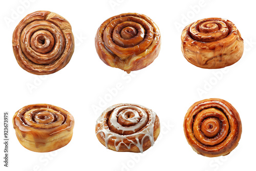 Six Glazed Cinnamon Rolls Isolated on White Background