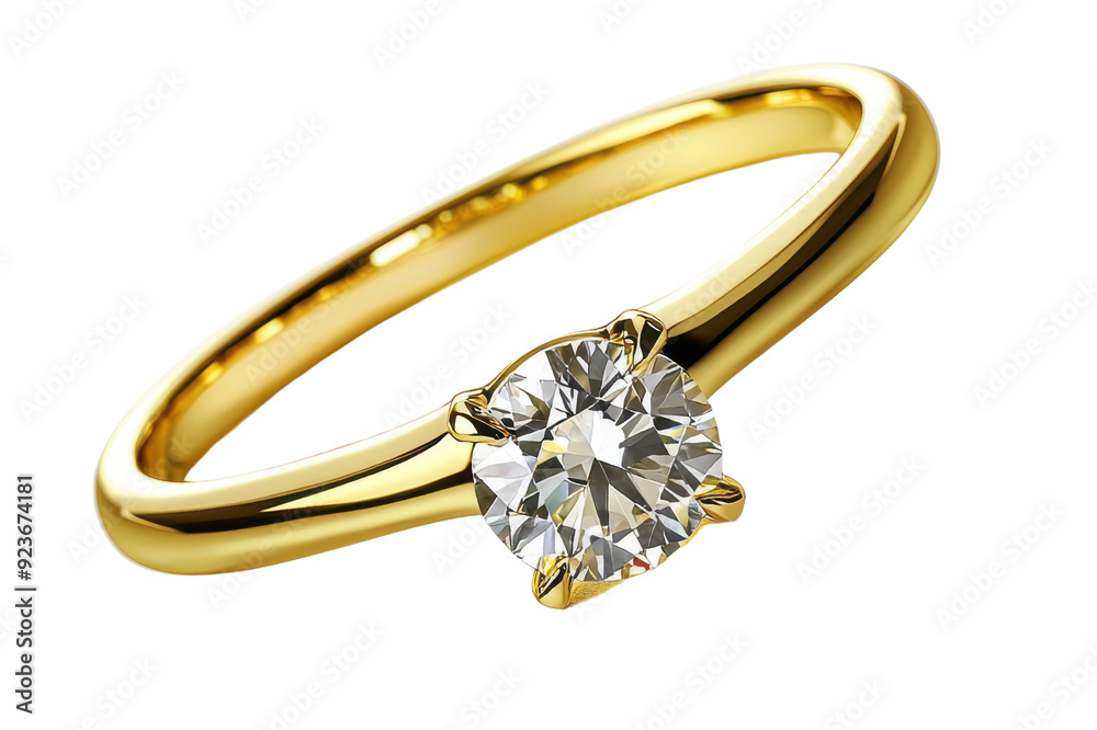 Gold Engagement Ring with Diamond Solitaire cut out transparent isolated on white background PNG Gold Engagement Ring with Diamond Solitaire cut out transparent isolated on white background PNG