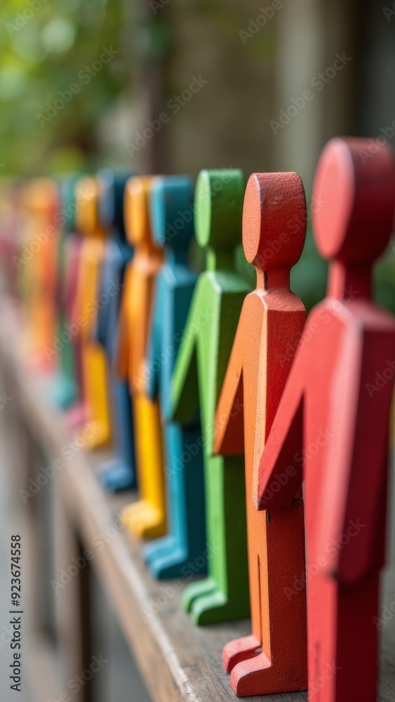 Colorful wooden figures holding hands. Unity concept Colorful wooden figures holding hands. Unity concept