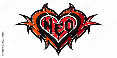 Heart tattoo Neo tribal set, gothic rock flame shape kit, vector u2k abstract love logo concept. Valentine punk retro sticker collection, neotribal web goth decoration. Stylised heart tattoo prints