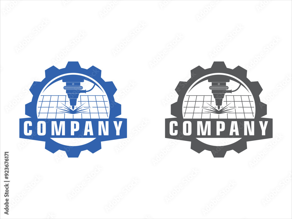 Laser cutting logo with circular gear design template silhouette isolated. CNC machine logo emblem Laser cutting logo with circular gear design template silhouette isolated. CNC machine logo emblem