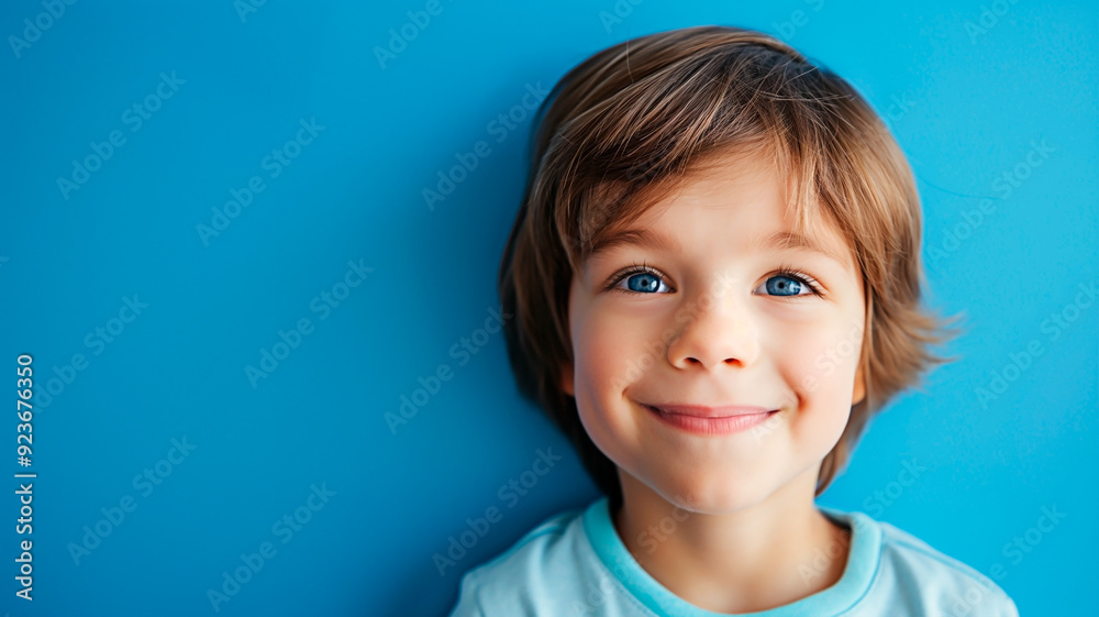 Smiling Caucasian young boy with blue eyes against blue background perfect for your advertisement.
Smiling Caucasian young boy with blue eyes against blue background perfect for your advertisement.