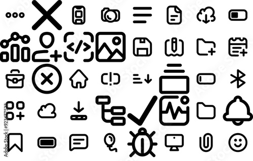 Mega Set Of Vector Saas Product Design Essentials Icons Silhouette Vector Logo Design Containing Hide,Show-More,Battery,More,Exit Business Infographic Elements Logo Vector Illustration