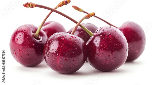 Cherry with stem, single object, Di-cut PNG style, isolated white background photo