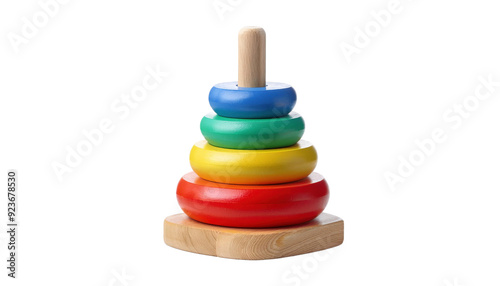 Rainbow Stacking Rings , A vibrant wooden toy for toddlers cut out transparent isolated on white background PNG