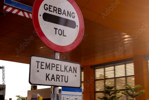 selective focus toll gates or toll payment points in Indonesia during the day