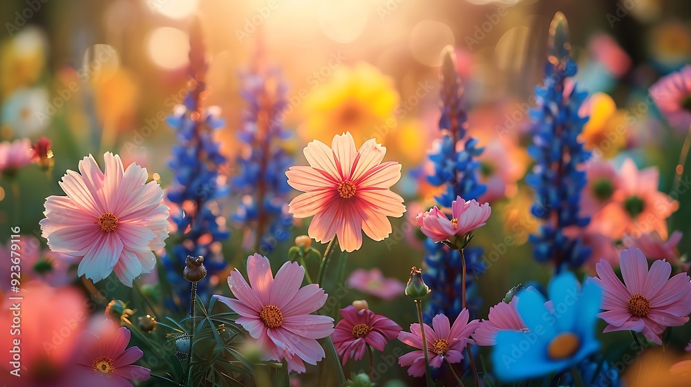A serene garden filled with pastel flowers in hues of pink, yellow, blue, and purple. Soft sunlight enhances the enchanting scene. Wide-angle shot, hd quality, natural look. --ar 16:9 --v 6.0 A serene garden filled with pastel flowers in hues of pink, yellow, blue, and purple. Soft sunlight enhances the enchanting scene. Wide-angle shot, hd quality, natural look. --ar 16:9 --v 6.0