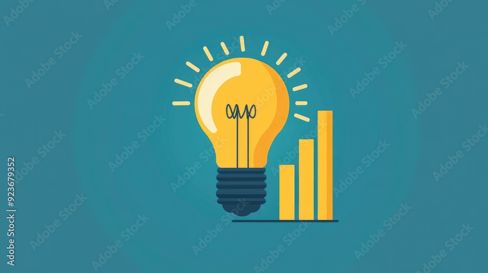 Idea light bulb with rising bars, insight leading to success, flat design illustration Idea light bulb with rising bars, insight leading to success, flat design illustration