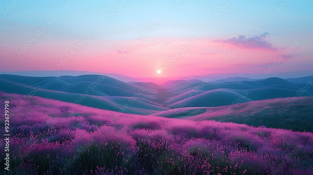 A serene landscape of gently rolling hills in pastel hues of pink, lavender, and mint. The tranquil sky above and soft, diffused light create an ethereal dreamscape. Wide-angle shot, hd quality, A serene landscape of gently rolling hills in pastel hues of pink, lavender, and mint. The tranquil sky above and soft, diffused light create an ethereal dreamscape. Wide-angle shot, hd quality,