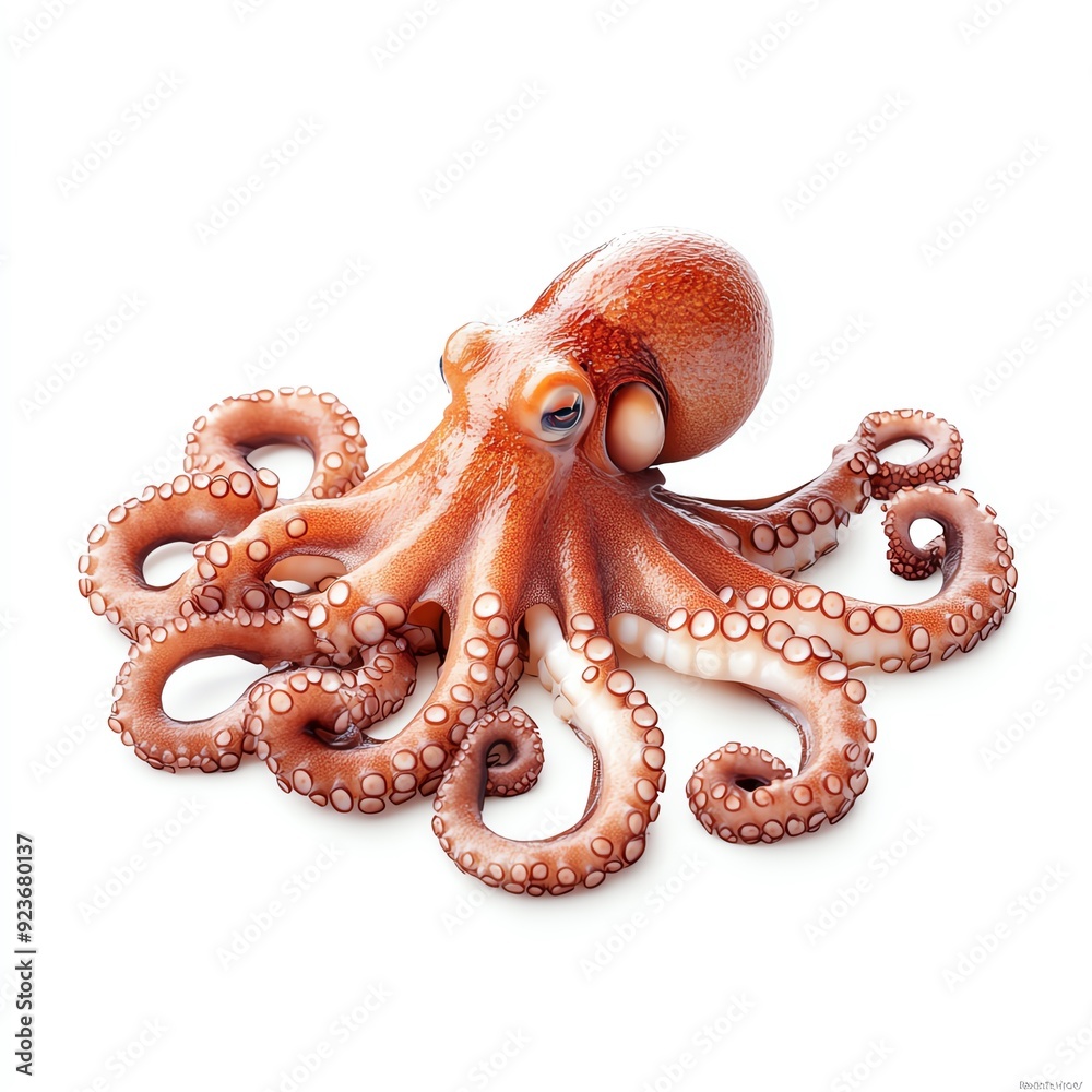 Fototapeta premium High-resolution image of an octopus displaying its eight arms and vibrant colors on a white background.