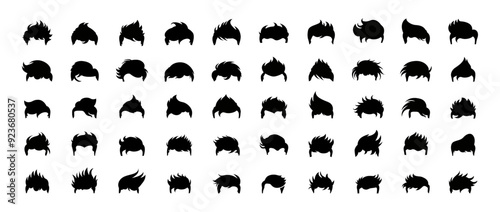 Male Haircuts, Hairstyles Vector Set. Hipster Men Style Big Collection on a Transparent Background