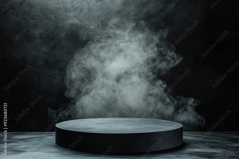 Dark, moody pedestal enveloped in swirling mist, perfect for showcasing products or artwork with a mysterious and atmospheric vibe. Dark, moody pedestal enveloped in swirling mist, perfect for showcasing products or artwork with a mysterious and atmospheric vibe.