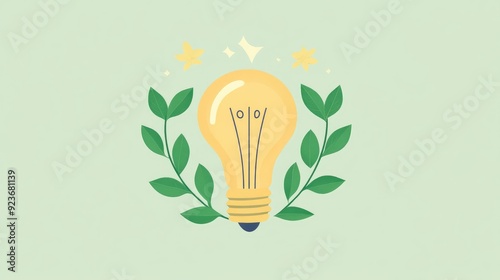 Light bulb with growing plant inside, idea and growth concept, flat design illustration 