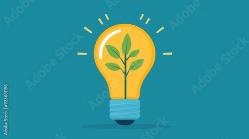 Light bulb with growing plant inside, idea and growth concept, flat design illustration 