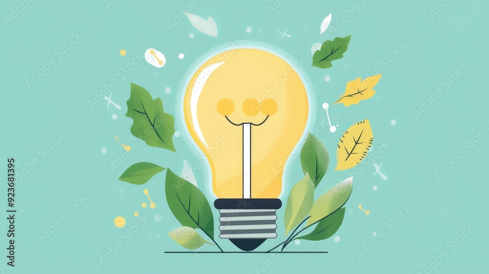 Light bulb with leaves, sustainable growth and ideas, flat design illustration Light bulb with leaves, sustainable growth and ideas, flat design illustration
