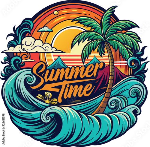 Summer time illustration for t-shirt design